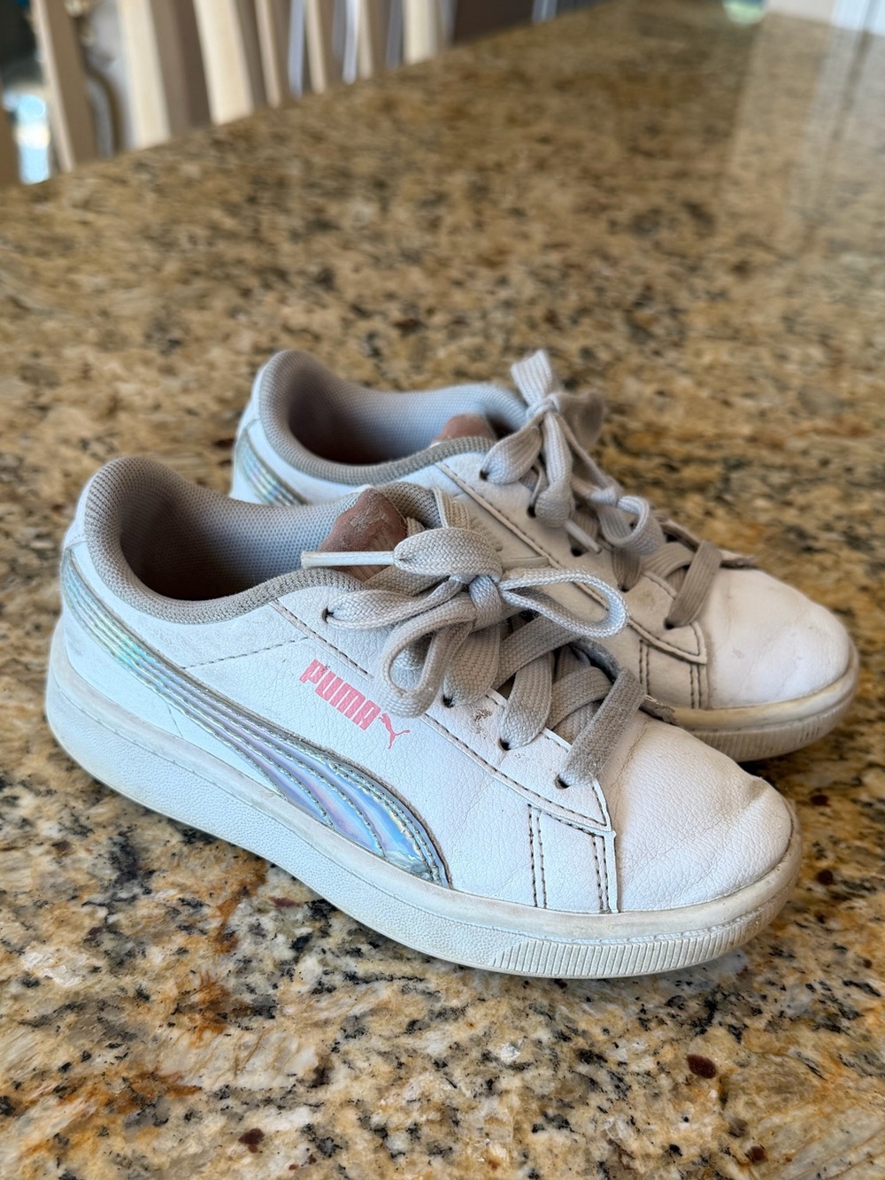 Puma Kids White Sneakers with Iridescent Stripe
